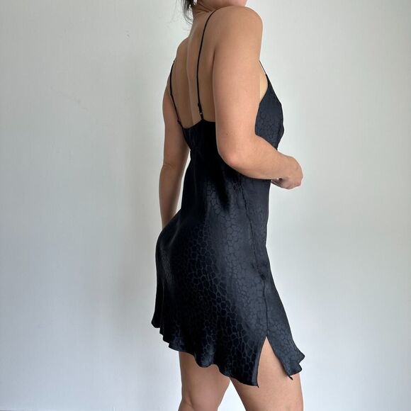 Vintage Silk Slip Dress Mini Women Medium Black Chemise Cami Y2K Nighty Romantic - Picture 2 of 10